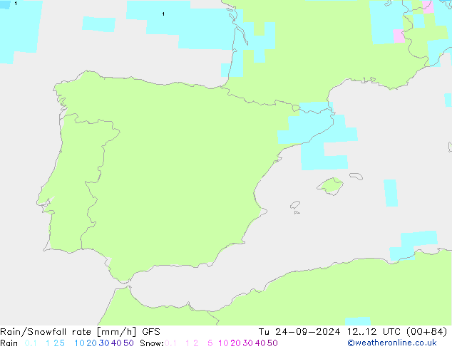 Rain/Snowfall rate GFS Tu 24.09.2024 12 UTC