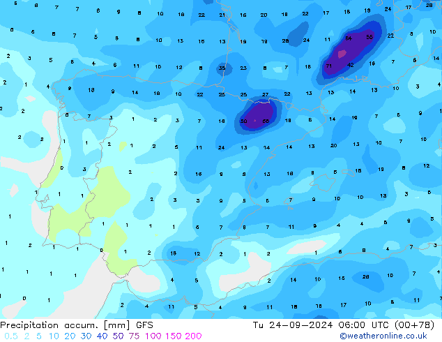 Nied. akkumuliert GFS Di 24.09.2024 06 UTC