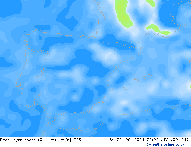 Deep layer shear (0-1km) GFS Su 22.09.2024 00 UTC