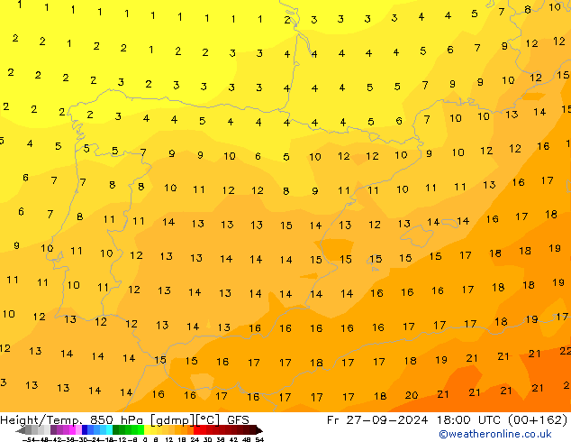 Height/Temp. 850 hPa GFS Fr 27.09.2024 18 UTC