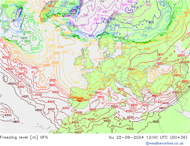 Freezing level GFS  22.09.2024 12 UTC