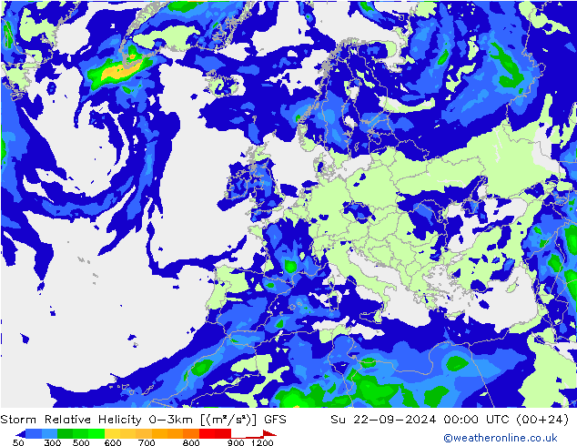 Storm Relative Helicity GFS Su 22.09.2024 00 UTC