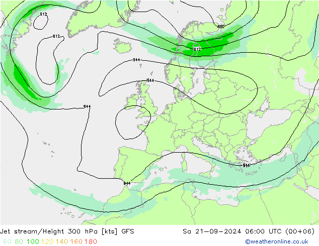 Jet stream/Height 300 hPa GFS Sa 21.09.2024 06 UTC