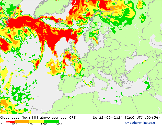 Cloud base (low) GFS Su 22.09.2024 12 UTC