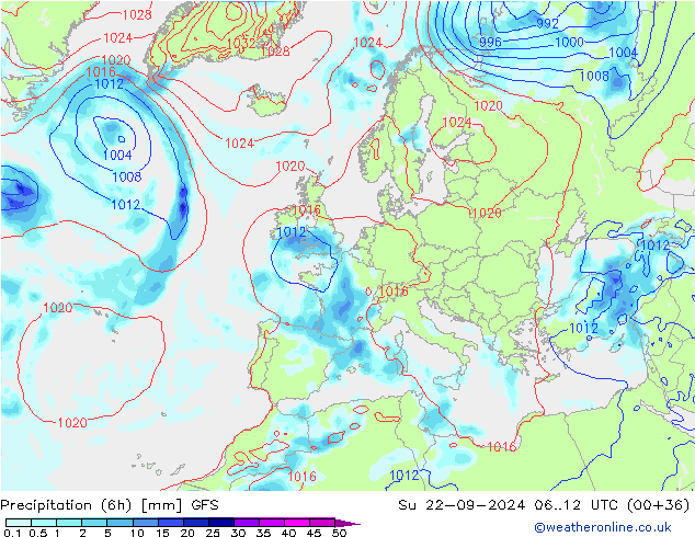 opad (6h) GFS nie. 22.09.2024 12 UTC