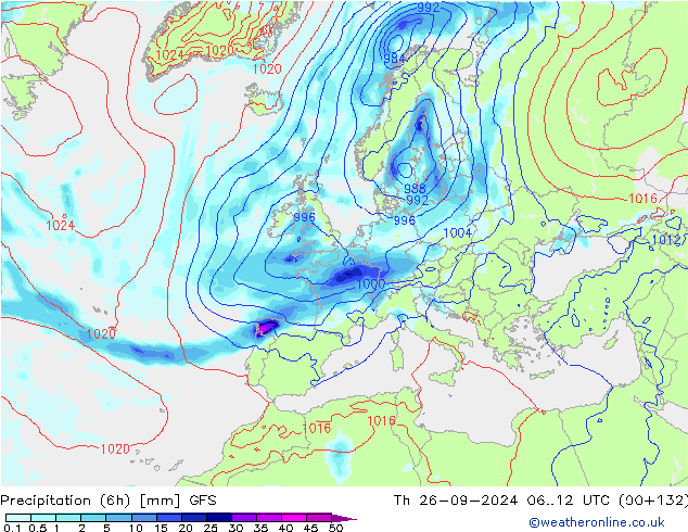 Z500/Rain (+SLP)/Z850 GFS Th 26.09.2024 12 UTC