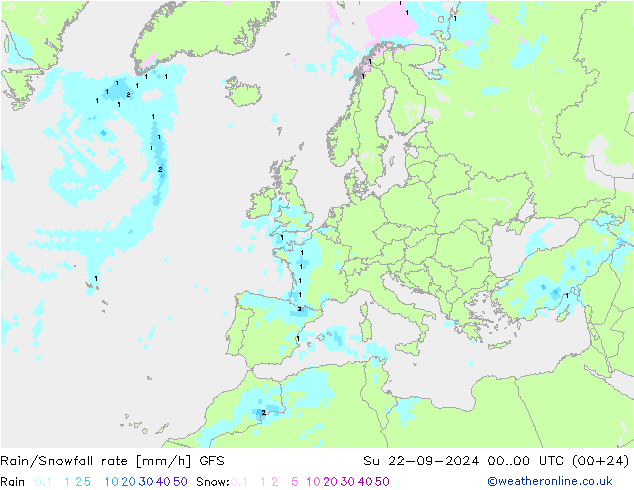 Rain/Snowfall rate GFS nie. 22.09.2024 00 UTC