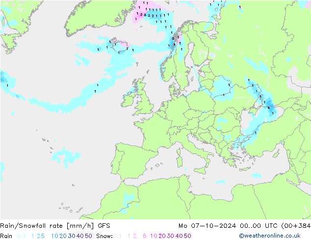 Regen/Schneefallrate GFS Mo 07.10.2024 00 UTC