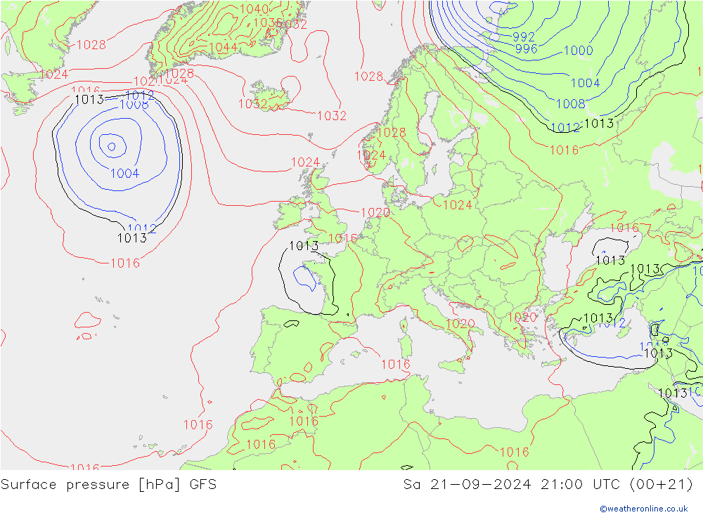 Pressione al suolo GFS sab 21.09.2024 21 UTC