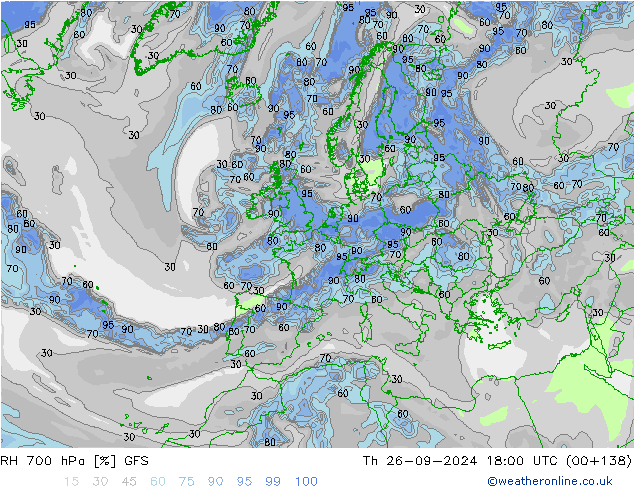 RH 700 hPa GFS Qui 26.09.2024 18 UTC