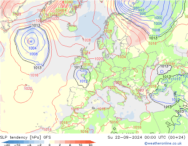 SLP tendency GFS Su 22.09.2024 00 UTC