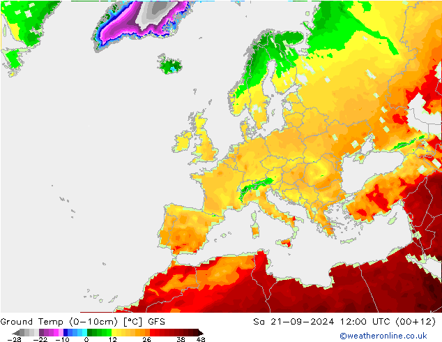 Temperatur 0-10 cm GFS Sa 21.09.2024 12 UTC