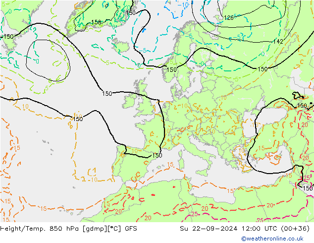 Z500/Rain (+SLP)/Z850 GFS nie. 22.09.2024 12 UTC