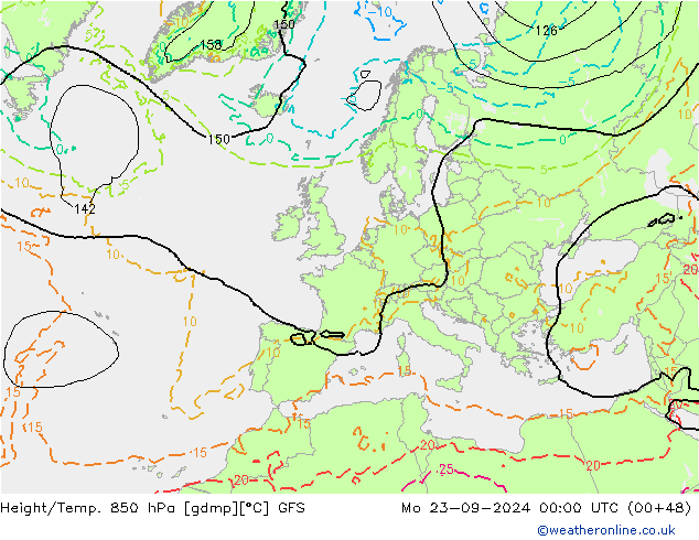 Height/Temp. 850 hPa GFS Mo 23.09.2024 00 UTC