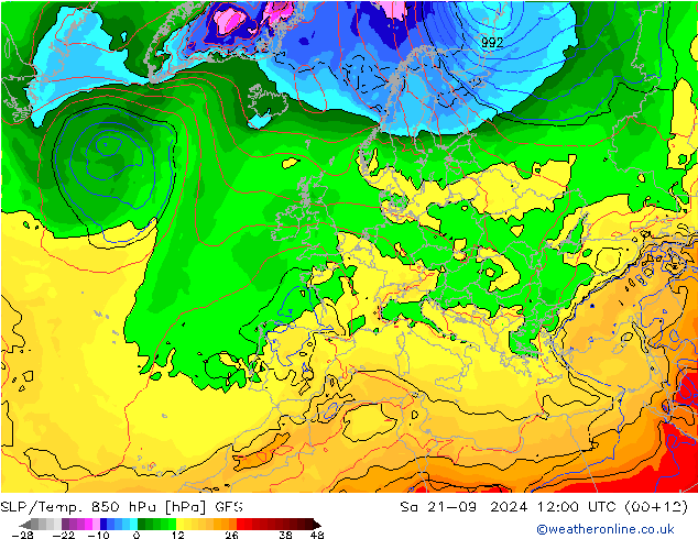 SLP/Temp. 850 hPa GFS Sa 21.09.2024 12 UTC