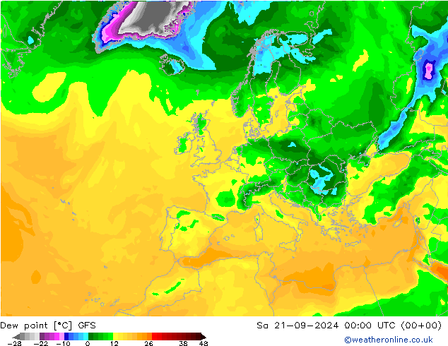 точка росы GFS сб 21.09.2024 00 UTC