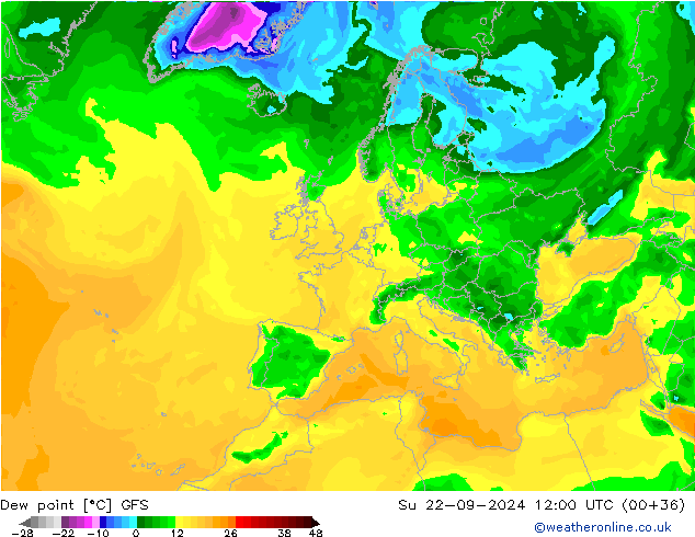 Taupunkt GFS So 22.09.2024 12 UTC