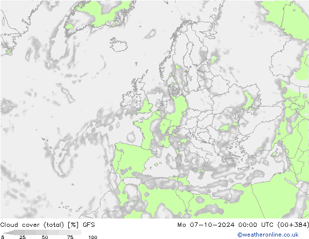 Bewolking (Totaal) GFS ma 07.10.2024 00 UTC