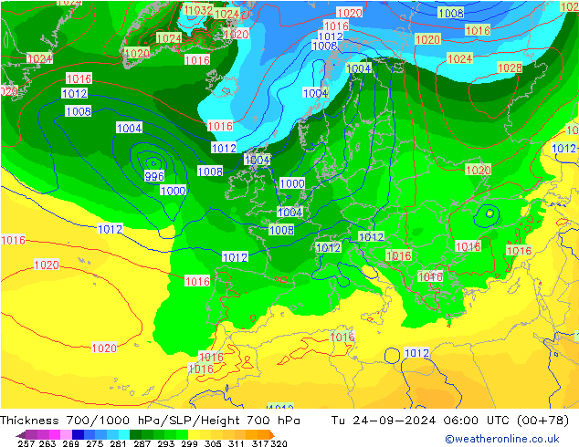 Thck 700-1000 hPa GFS Tu 24.09.2024 06 UTC