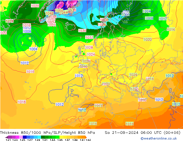 Schichtdicke 850-1000 hPa GFS Sa 21.09.2024 06 UTC