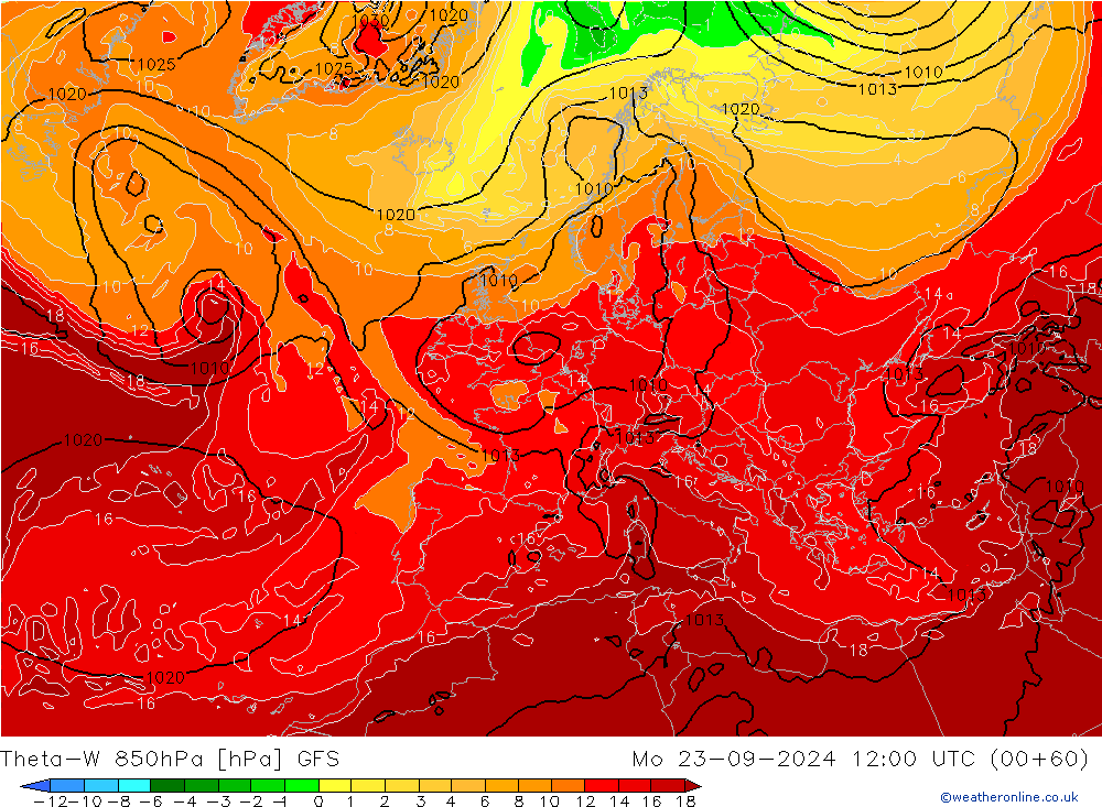 Theta-W 850hPa GFS Mo 23.09.2024 12 UTC