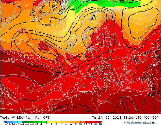 Theta-W 850hPa GFS mar 24.09.2024 18 UTC