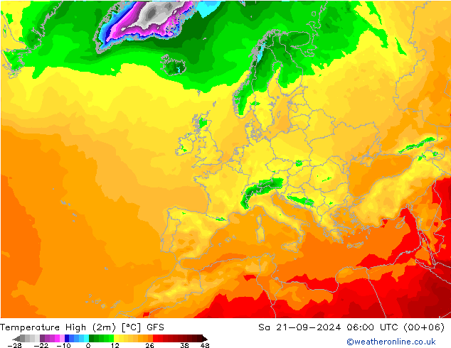 Höchstwerte (2m) GFS Sa 21.09.2024 06 UTC