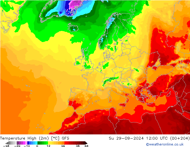 Temperature High (2m) GFS Su 29.09.2024 12 UTC