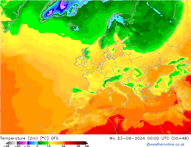 température (2m) GFS lun 23.09.2024 00 UTC