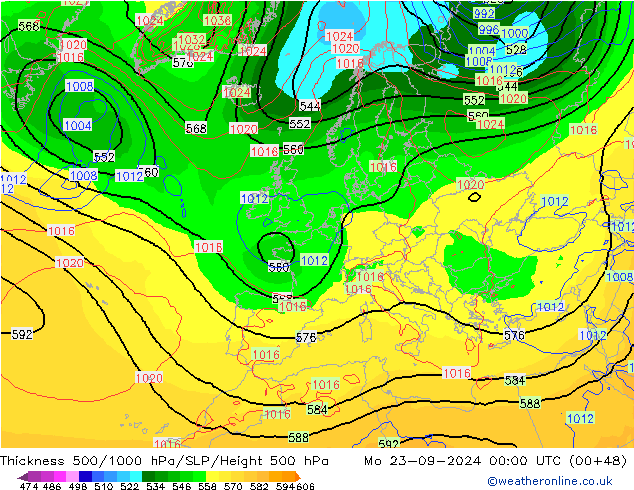 Thck 500-1000hPa GFS 星期一 23.09.2024 00 UTC