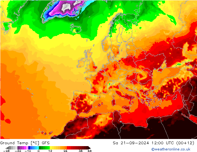 Temp. gruntu GFS so. 21.09.2024 12 UTC