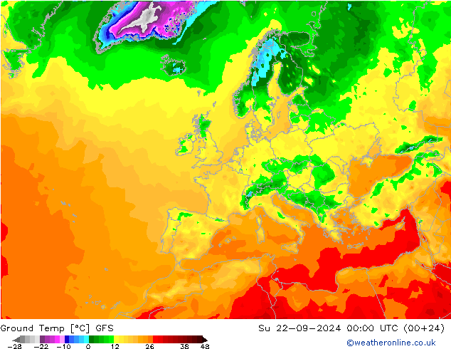 Temp. al suolo GFS dom 22.09.2024 00 UTC