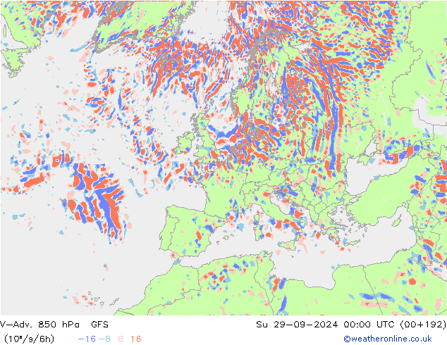 V-Adv. 850 hPa GFS 星期日 29.09.2024 00 UTC