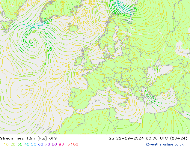 Stromlinien 10m GFS So 22.09.2024 00 UTC