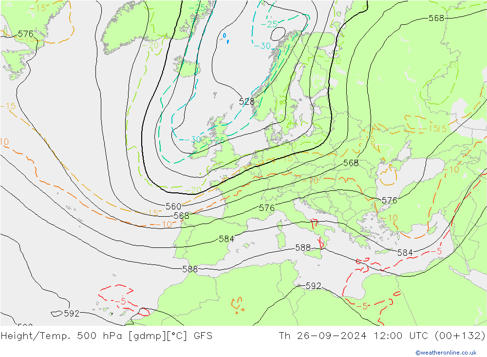 Z500/Rain (+SLP)/Z850 GFS Th 26.09.2024 12 UTC