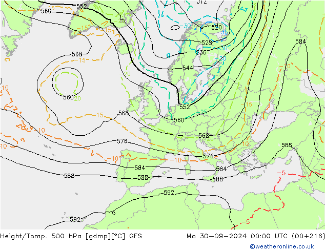 Z500/Yağmur (+YB)/Z850 GFS Pzt 30.09.2024 00 UTC