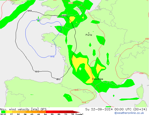 Max. wind velocity GFS Su 22.09.2024 00 UTC