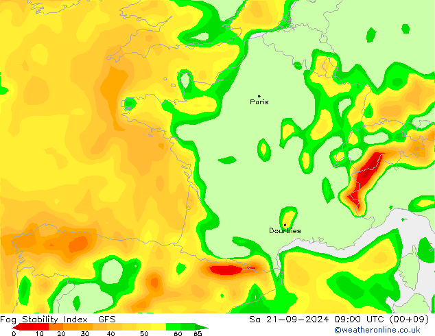 Fog Stability Index GFS Sa 21.09.2024 09 UTC