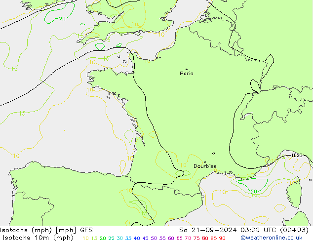 Isotachs (mph) GFS So 21.09.2024 03 UTC