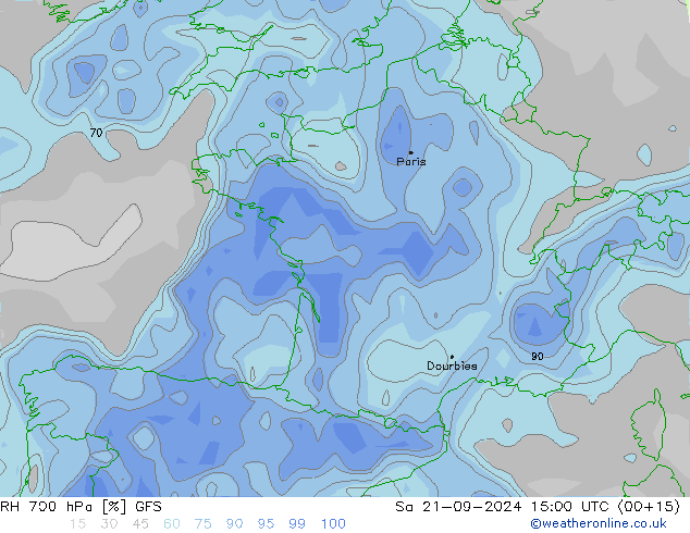 RH 700 hPa GFS so. 21.09.2024 15 UTC