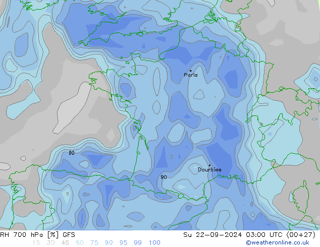 RH 700 hPa GFS Su 22.09.2024 03 UTC