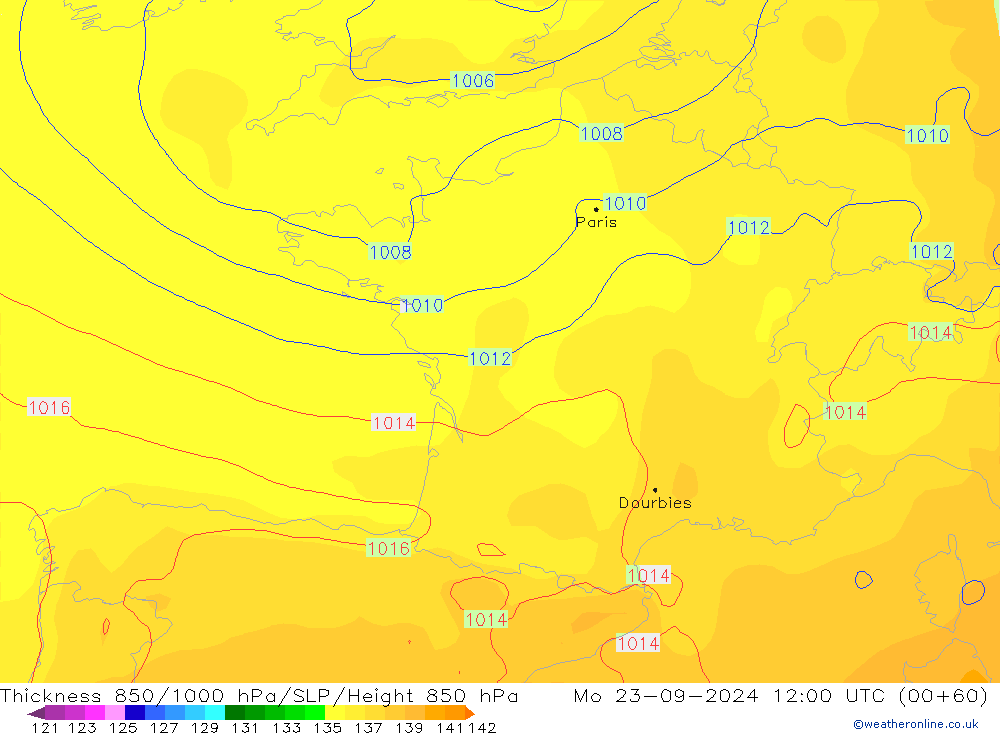 Thck 850-1000 hPa GFS Mo 23.09.2024 12 UTC