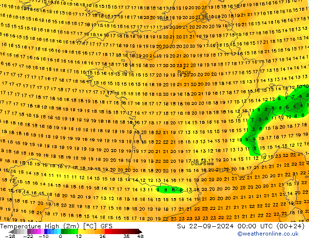 Höchstwerte (2m) GFS So 22.09.2024 00 UTC