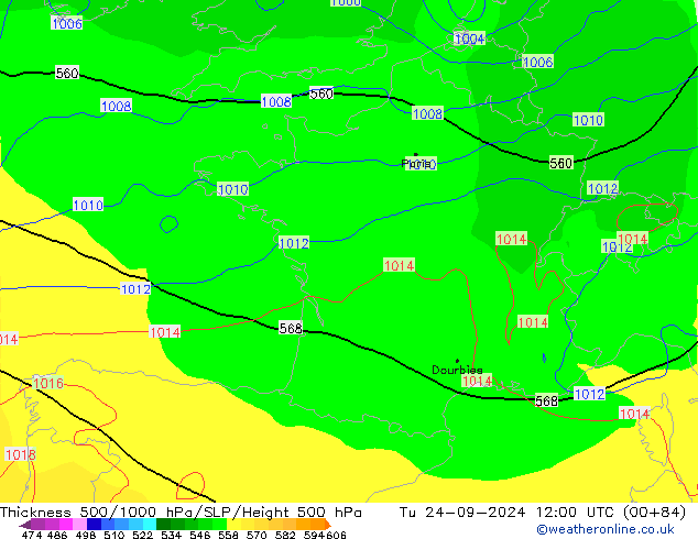 Schichtdicke 500-1000 hPa GFS Di 24.09.2024 12 UTC