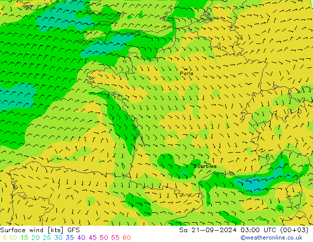 Wind 10 m GFS za 21.09.2024 03 UTC