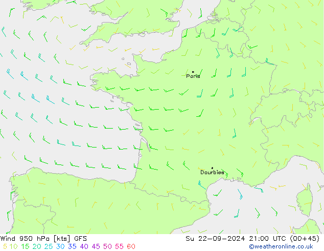 Wind 950 hPa GFS Su 22.09.2024 21 UTC