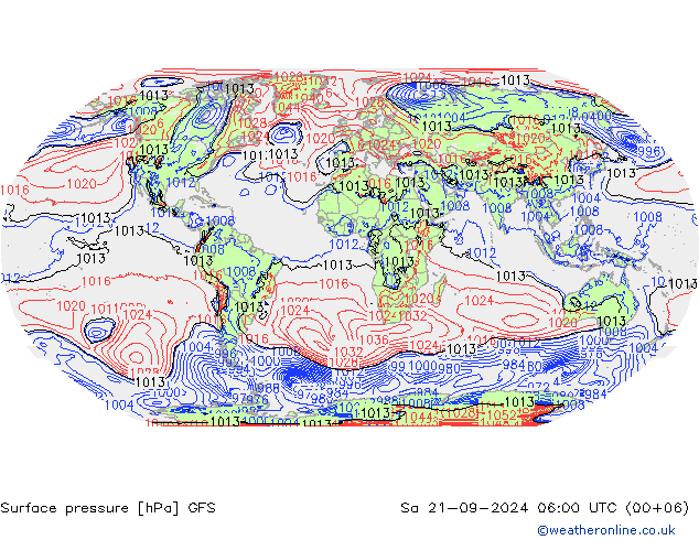 Surface pressure GFS Sa 21.09.2024 06 UTC