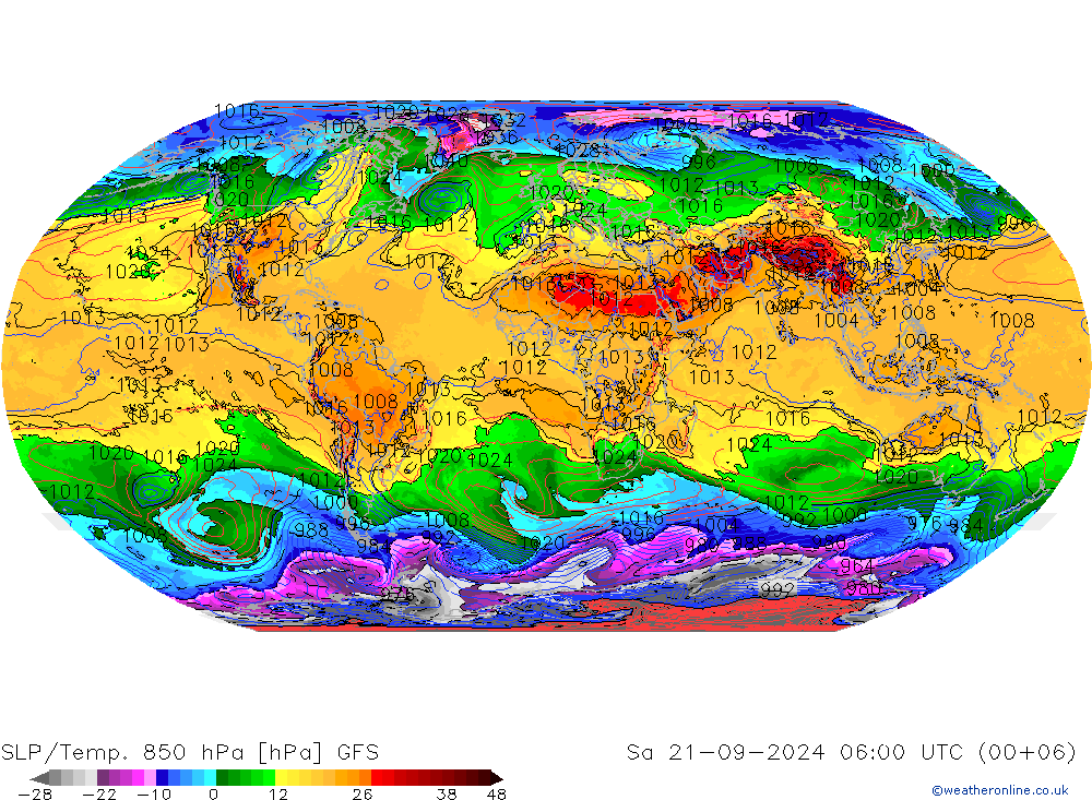 SLP/Temp. 850 hPa GFS Sa 21.09.2024 06 UTC