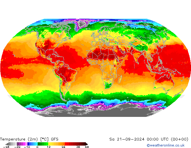 Temperature (2m) GFS Sa 21.09.2024 00 UTC