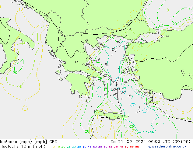 Isotachs (mph) GFS Sa 21.09.2024 06 UTC